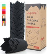 Caperci Standard Tulip Cupcake Liners for Baking 120 Counts - Greaseproof Muffin Baking Cups for Wedding Birthday Party Baby Shower Festivals Christmas (Black)